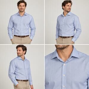Michael Strahan Dress Shirt Mens 16-16.5 32-33 Blue Regular Fit Wrinkle Free